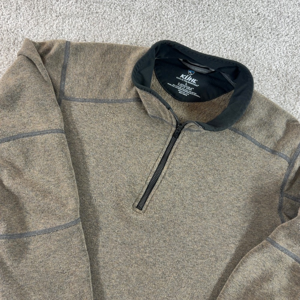 KÜHL Kashmira Pullover Fleece Quarter Zip Sweater Size L Brown Olive